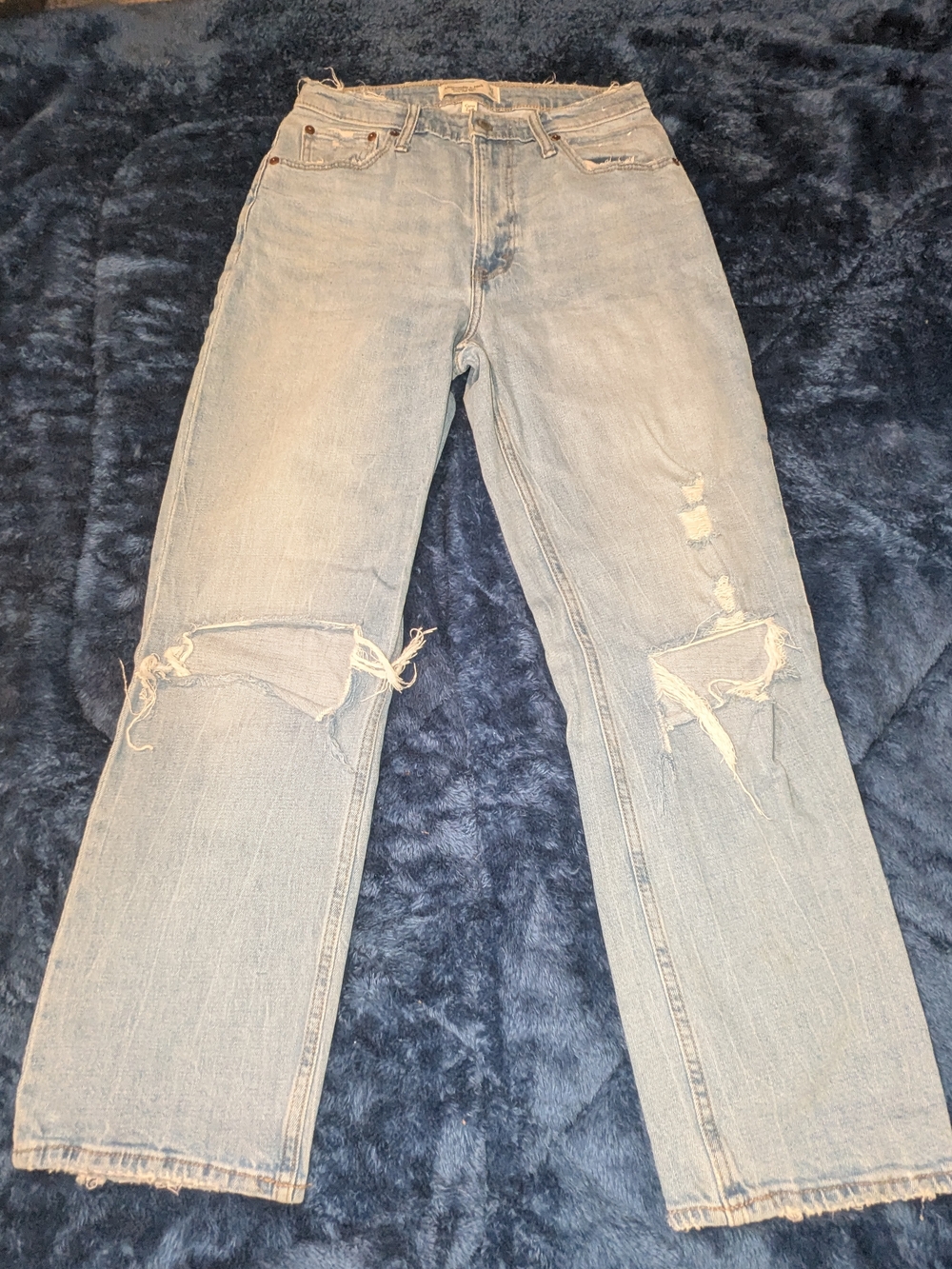 Abercrombie & Fitch Light Wash Straight-Leg Distressed Jeans